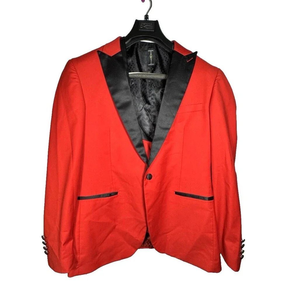 Insomnia Red & Black Peak Lapel Tuxedo Jacket Vest Men's 42 EUC